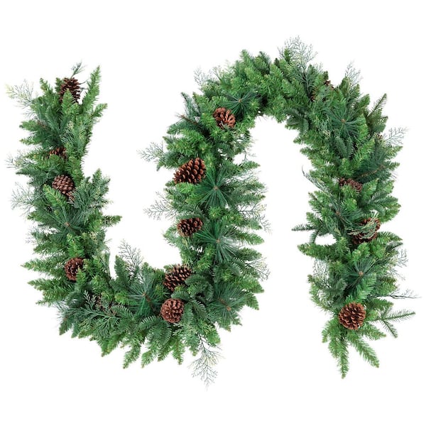Pine and Cedar Artificial Christmas Garland with Pinecones-10' x 15"-Unlit
