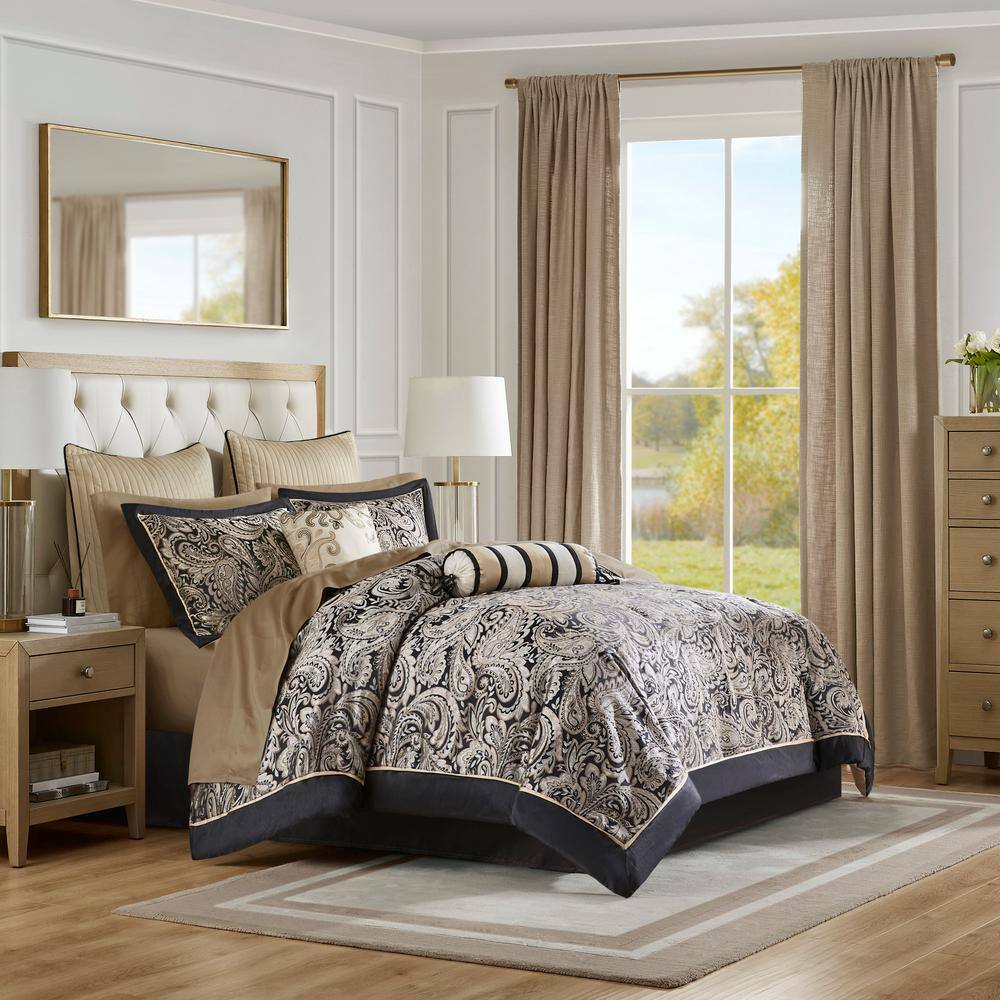 Black and Gold Jacquard Cotton Full Bed in a Bag Set