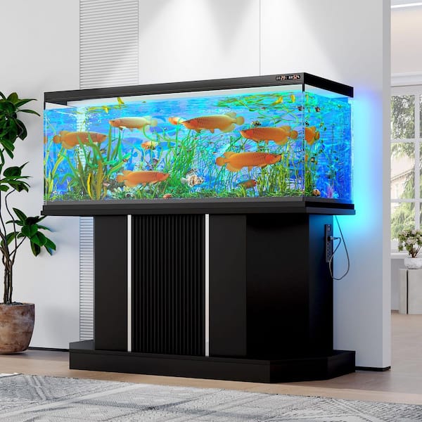 50.00 in. 75 gal. Wood Stand with Power Outlets,Fish Tank Stand,Heavy Duty Aquarium Stand with Cabinet Storage,Black