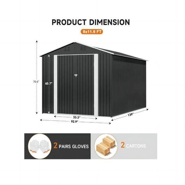 NETAJE 8 ft. W x 12 ft. D Metal Garden Storage Shed with Secure