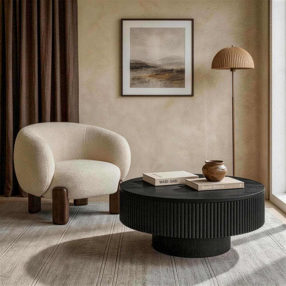 Modern Round Solid Wood Coffee Table with Fluted Design price history on PriceWatchPro