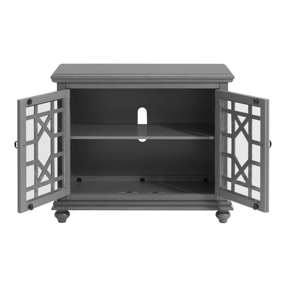 Parisian Antique Gray TV Stand with Trellis Glass Doors