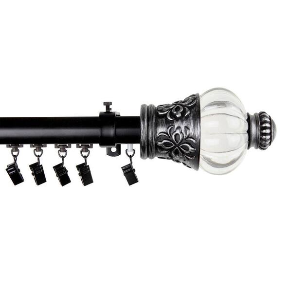 Rod Desyne 48 in. - 86 in. Telescoping Traverse Curtain Rod Kit in Black with Royal Finial