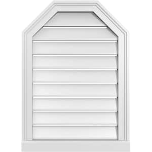 20 in. x 28 in. Octagonal Top Surface Mount PVC Gable Vent: Functional with Brickmould Sill Frame