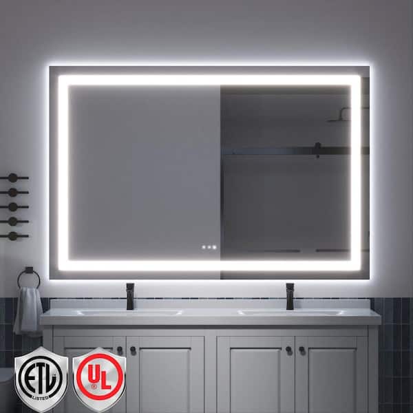 72 in. W x 48 in. H Rectangular Frameless LED Light Anti-Fog Bathroom Wall Mirror with Backlit and Front Light