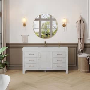 León 60 in. W x 22 in. D x 34 in. H Single Freestanding Bath Vanity in Washed White with White Composite Stone Top