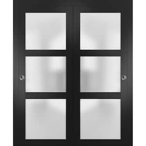 EH PUERTA 96 in. x 80 in. 3 Lites Frosted Glass MDF Closet Sliding
