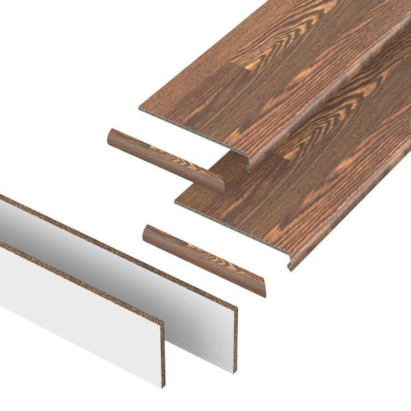 Burnt Anndel 43.18 mm T x 48 in. L x 12.2 in. W Vinyl Stair Tread, Riser and Return Kit (Set of 2)