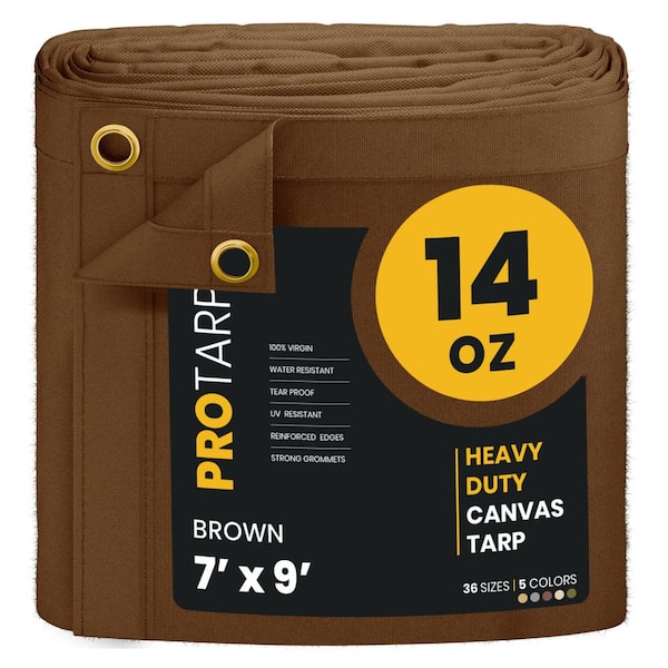 Heavy Duty 7 ft. x 9 ft. Brown 14 oz. Water Resistant Canvas Tarp, UV Resistant Tarpaulin Cover