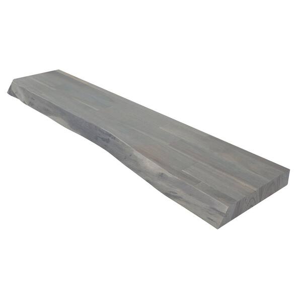 Interbuild Solid 2.9 ft. L x 10 in. D x 1.5 in. T, Acacia Butcher Block Countertop Floating Wall Shelf, Dusk Grey with Live Edge