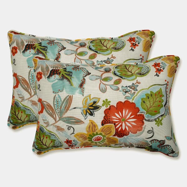 Pillow Perfect Floral Green Rectangular Outdoor Lumbar Throw Pillow 2-Pack