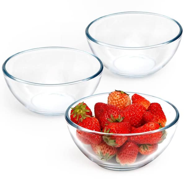 8 fl. oz. 5 in. Clear Tempered Glass Dessert Bowls, Microwave and Oven Safe Kitchen Serving Bowls for Snacks (Set of 3)