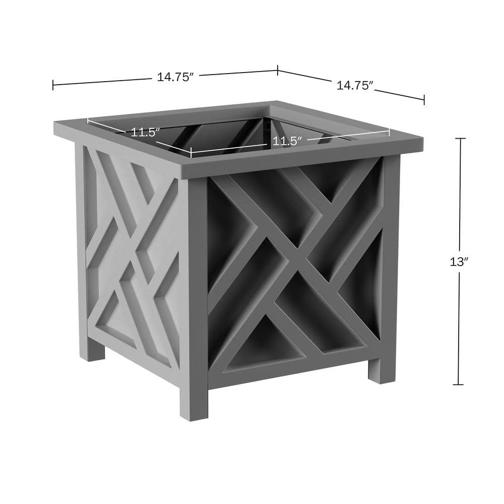 14.75-Inch Gray Polypropylene Lattice Design Outdoor Planter Box
