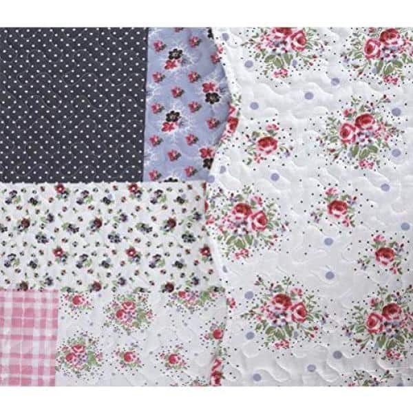 Full Pink Patchwork Reversible Microfiber Quilt Set