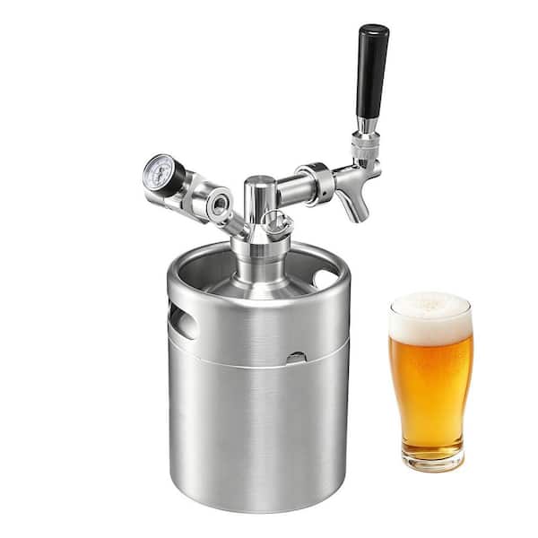 64 oz. Mini Keg with Pressurized Tap System, 304 Stainless Steel, Includes CO2 Regulator and Self-Closing Faucet