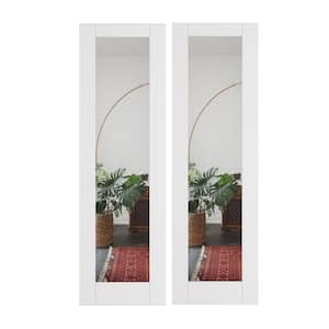 48 in. x 80 in. (Double 24 in. Doors) 1-Lite Mirrored Glass Interior Door Slab MDF White Pantry Door Panels Prefinished