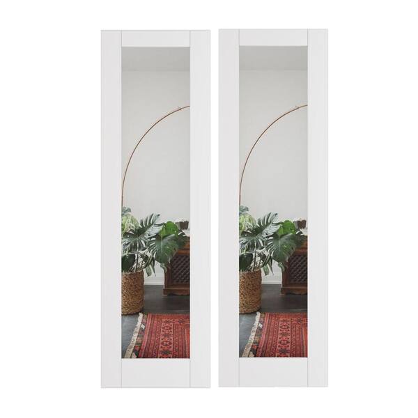 TENONER 48 in. x 80 in. (Double 24 in. Doors) 1-Lite Mirrored Glass Interior Door Slab MDF White Pantry Door Panels Prefinished