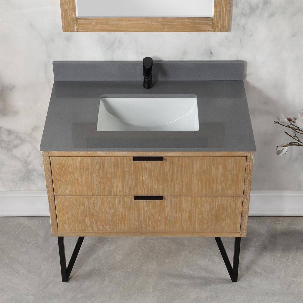 Helios Weathered Pine 36" Single Vanity with Concrete Grey Top and Mirror