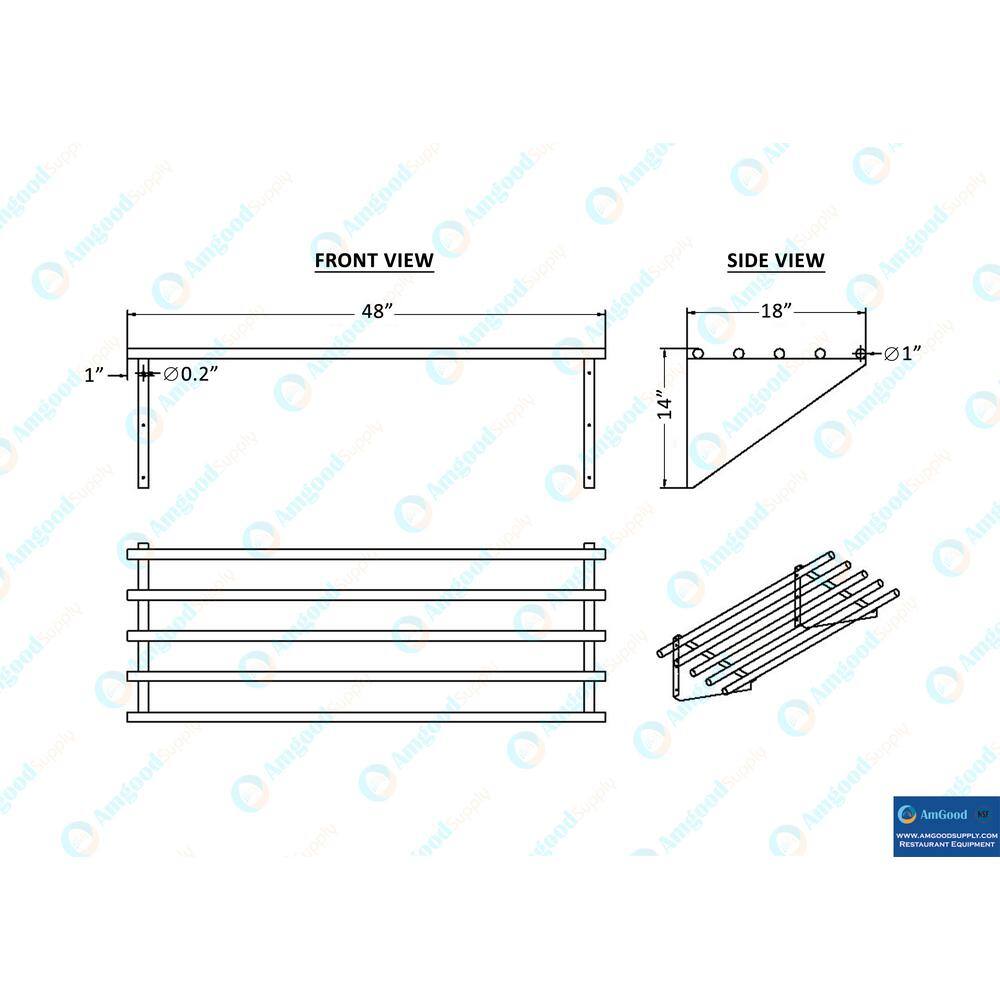 48" Stainless Steel Tubular Floating Wall Shelf with Brackets