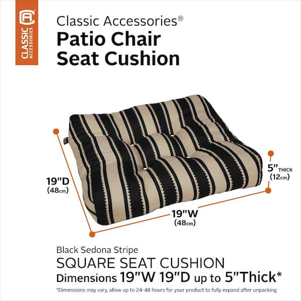 Navy Sedona Stripe Patio Seat Cushion 19 x 19 x 5 Inch 2 Pack Classic Accessories 62-201-014602-2PK Water-Resistant Square 