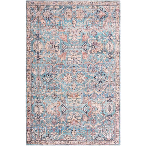 Unique Loom Nostalgia Katie Blue 6 ft. x 9 ft. Machine Washable Area Rug