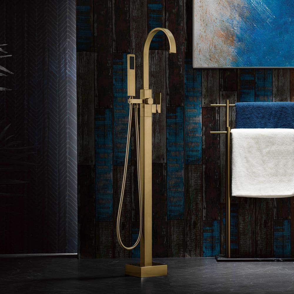 Brushed Gold Freestanding Tub Faucet with Hand Shower