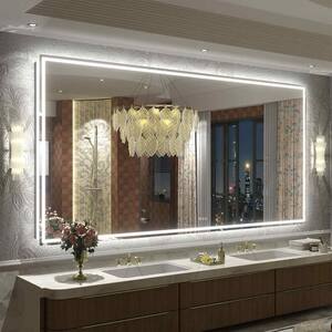 96 in. W x 48 in. H Large Rectangular Frameless Double LED Lights Anti-Fog Wall Bathroom Vanity Mirror in Tempered Glass