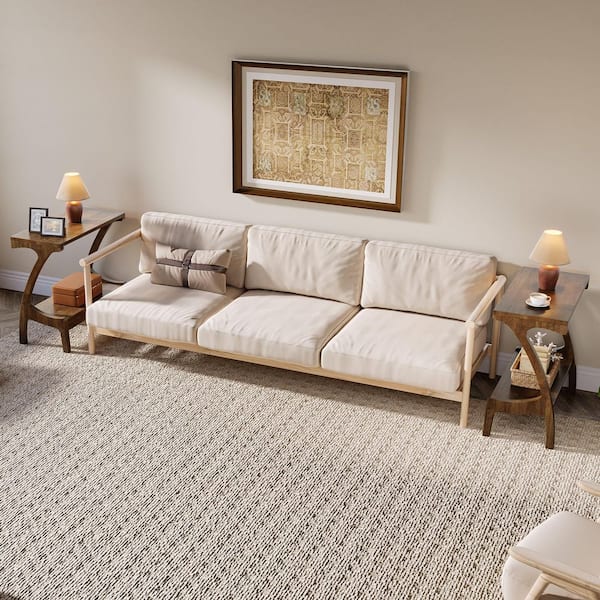 BYBLIGHT 23 in. Natural Wood Solid Wood End Table with 2-Tier Storage Side Table for Living Room Sofa Side Bedroom Home 2-Piece