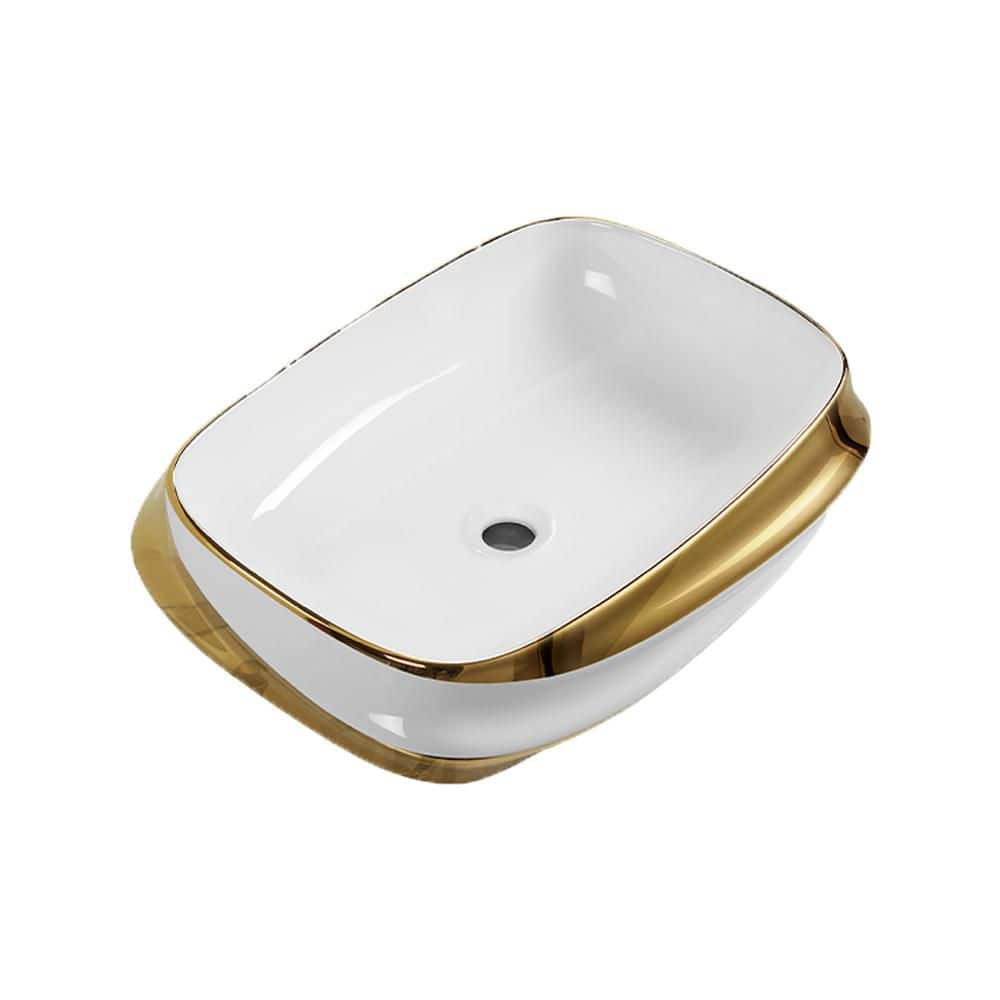 16.93 in. Vessel Rectangular Bathroom Sink 23.63 in. W without Overflow Drain in Gold and White Ceramic price history on PriceWatchPro