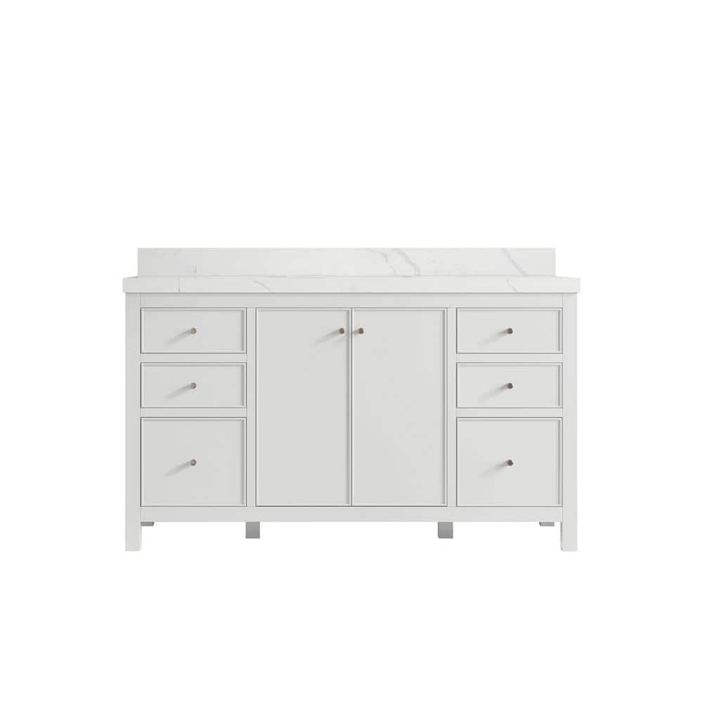 Chicago 60 in. Single Sink Freestanding White Bath Vanity with Calacatta Laza Qt. Top Unassembled price history on PriceWatchPro