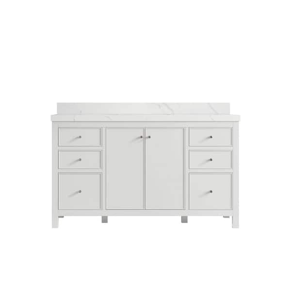 Willow Collections Chicago 60 in. Single Sink Freestanding White Bath Vanity with Calacatta Laza Qt. Top Unassembled