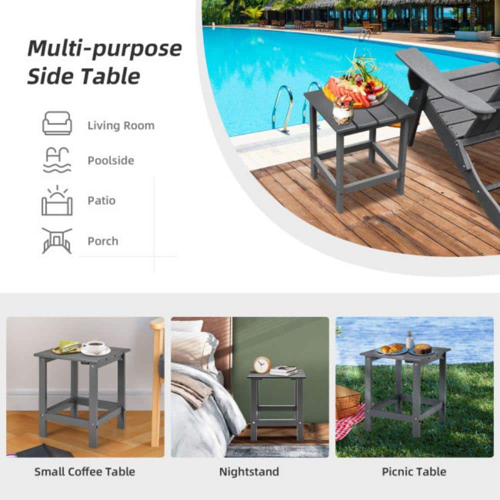 Gray Solid Fir Wood Square Outdoor Side Table