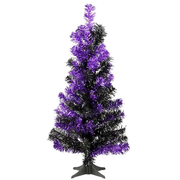 National Tree Company 2 ft. Black and Purple Tinsel Halloween Tree
