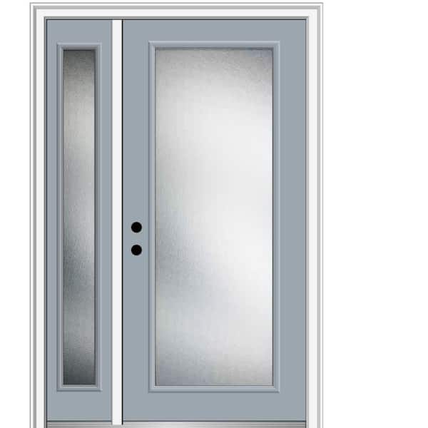 MMI Door 53 in. x 81.75 in. Micro Granite Right-Hand Inswing Full Lite Decorative Painted Fiberglass Smooth Prehung Front Door