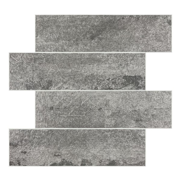 MURELLA Grey Stone Subway 10.83 in. x 11.81 in. SPC Peel and Stick Backsplash Tile (0.9 sq. ft./pack)