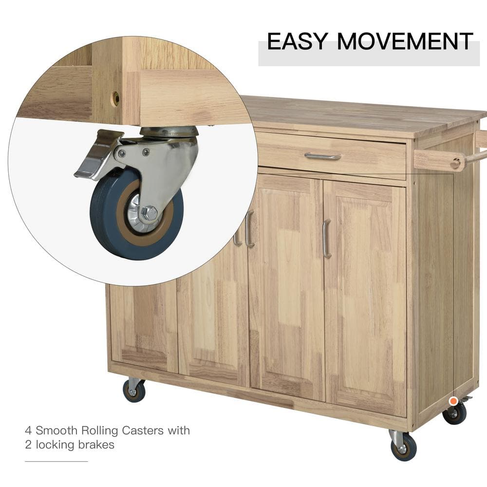 Natural Wood Kitchen Cart with Drawers and Spice Rack