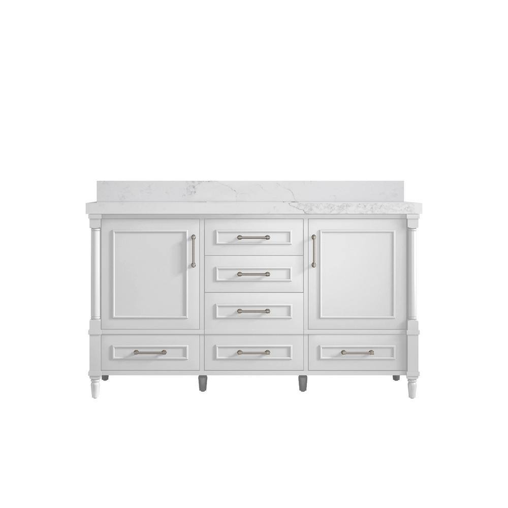 Hudson 60 in. W x 22 in. D x 36 in. H Single Sink Bath Vanity in White with 2 in. Calacatta Nuvo Quartz Top price history on PriceWatchPro