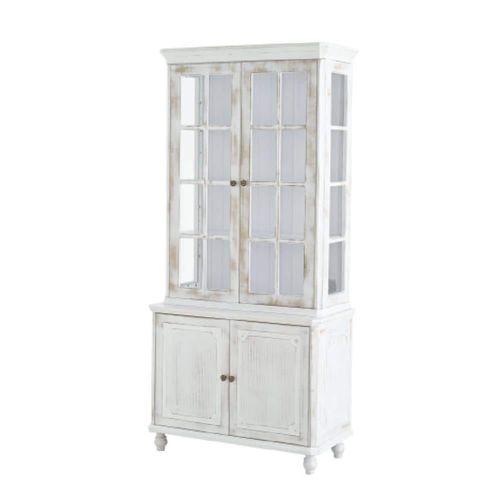 36.25 in. W x 17.75 in. D x 77.5 in. H Bathroom White Linen Cabinet with Glass Doors