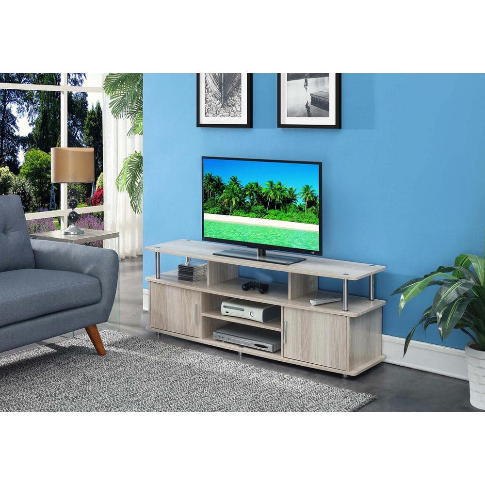 Elegant Ice White 59" TV Stand with Cabinet Storage