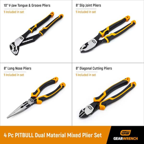 GearWrench 82203 4 Piece Pitbull Dipped Handle Mixed Plier Set