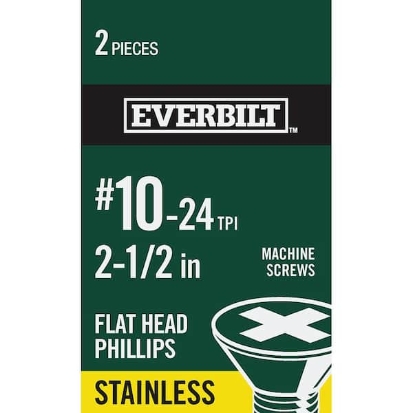 Everbilt #10-24 x 2-1/2 in. Phillips Flat Head Stainless Steel Machine Screw (2-Pack)