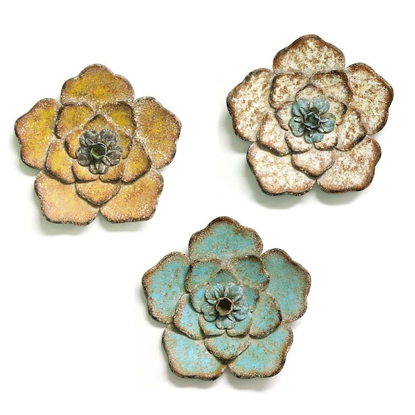 Stratton Home Decor Rustic Metal Flower Wall Decor (Set of 3 ...