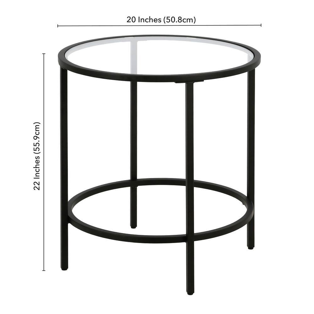Modern Round Black Metal Side Table with Tempered Glass Top
