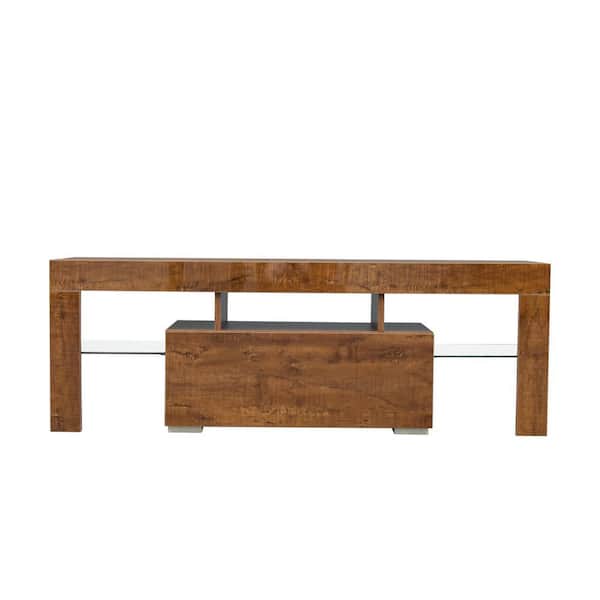 Unbranded 52 in. Walnut Retro Wooden TV Stand with 1 Storage Drawers Fits TV's up to 55 in. with RGB Light