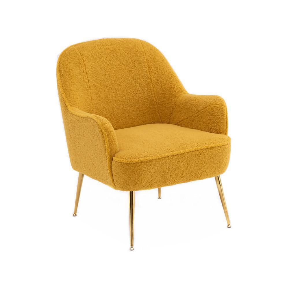 URTR Modern Yellow Teddy Faux Fur Accent Chair Living Room Bedroom