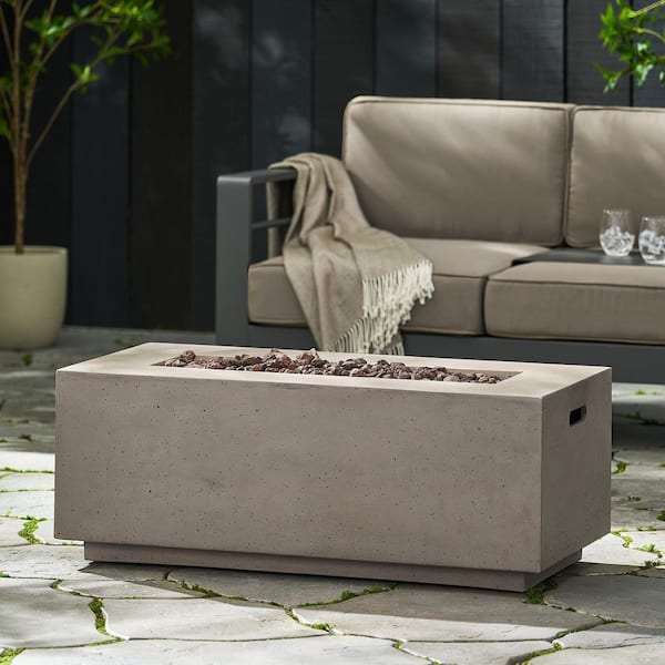 40 in. Outdoor 40000 BTU Rectangular MgO Concrete Propane Patio Fire Pit Table in Light Gray