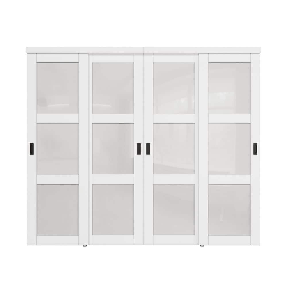 96 in. x 80 in. 3 Lites Premium Frosted Glass Smooth MDF Closet Sliding Door with Hardware Kit price history on PriceWatchPro