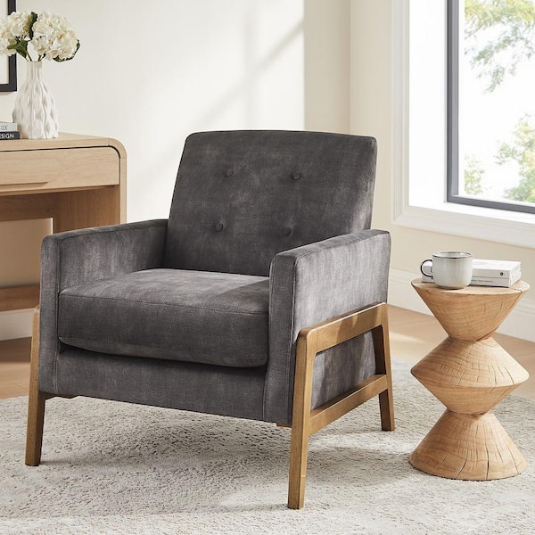 Macon Coal Polyester Fabric Accent Arm Chair with Button Tufted Back