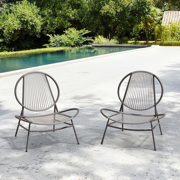 Jearey Grey Round Rattan Patio Rust-Proof Outdoor Chairs (Set of 2)