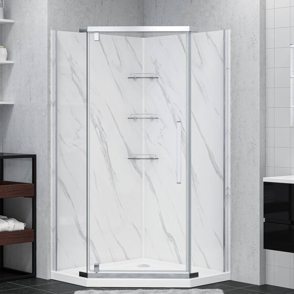 36'' W x 79'' H Chrome Neo-Angle Shower Kit with Marble Finish